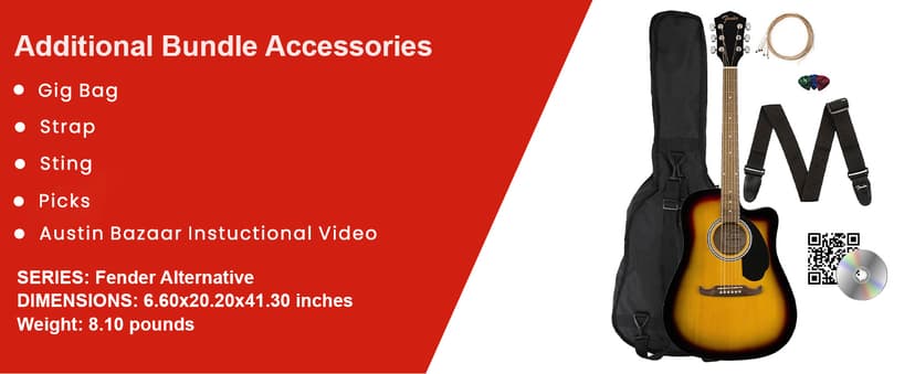 Fender FA-125CE Dreadnought Cutaway Acoustic-Electric Guitar - Sunburst Bundle with Gig Bag, Strap, Strings, Picks, and Austin Bazaar Instructional DVD