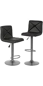 BestOffice Bar Stools Set of 2, Adjustable PU Leather Swivel Barstools, Modern Counter Stools with Back and Footrest, Counter Height Barstools for Bar, Kitchen and Dining Room