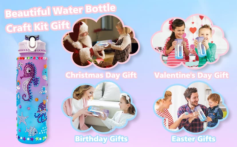 muyurra Christmas Gift for Girls Decorate Your Own Water Bottle Kits for Girls Age 4-12, Girl Water Bottle DIY Arts and Crafts Kits Supplies Christmas Birthday Gifts for Girl 4 5 6 7 8 9 10 Year Old