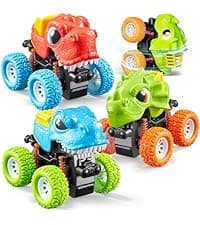 JOYIN 3 Pack Monster Truck Toy - Motion Activated Light Up Cars for Toddlers - Monster Glow Rover LED Wheels - Baby Boy Toys - Press and Go Dinosaur Trucks for Kids Boys Birthday Gifts for Christmas