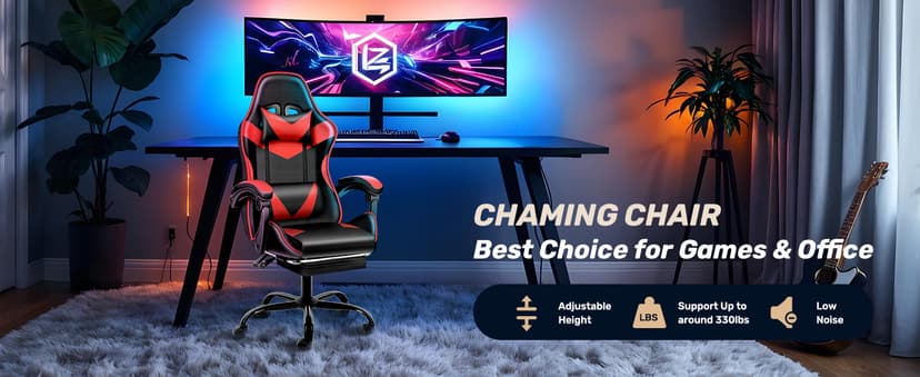 Gaming Chair, Backrest and Seat Height Adjustable Swivel Recliner Racing Office Computer Ergonomic Video Game Chair with Footrest and Lumbar Support, Red/Black