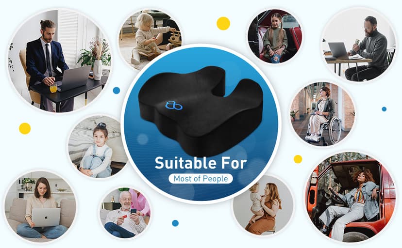 BlissTrends Seat Cushion with Velvet Cover, Thick Memory Foam Cushions for Office Chair, Car Seat, Airplane, Relieving Pressure Tailbone Sciatica Back Pain for Long Sitting, Car Drivers 4.7in Black