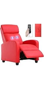 FDW Recliner Sofa Massage Chair Home Theater Seating with Lumbar Support and Padded Backrest for Living Room and Bedroom (Leather, Black)