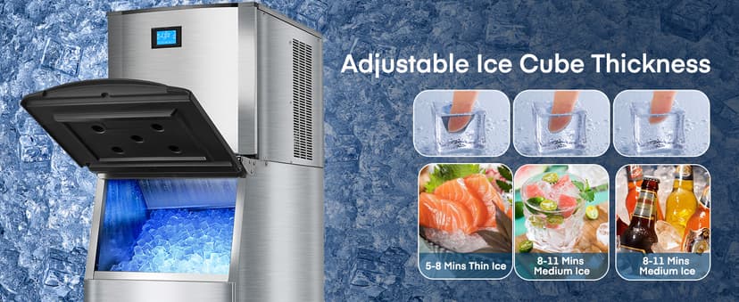 Commercial Ice Maker Machine 500LBS/24H, 350LBS Stainless Steel Storage Bin, 182 Ice Cubes in 10-15min, Self-Cleaning, Air Cooled Ice Machine with LCD Touchscreen for Bar Business Cafe (500 lbs)