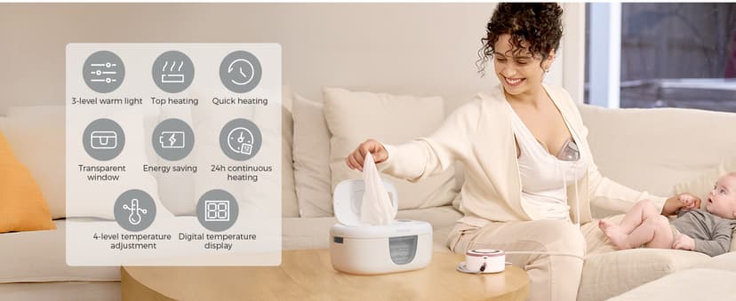 Wipe Warmer with Night Light, Fast and Even Heating, 4 Adjustable Temperature Modes, Baby Shower & Registry Must-haves, Grey Momcozy Baby Wipe Warmer, Innovative Spring Design,Large Capacity Dispenser B0FZKLFGJ1