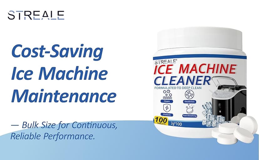 Ice Machine Cleaner Maker and Descaler - 100 Ice Maker Cleaner Tablets Compatible with All Major Brands, Nickel Safe Descaler Countertop Portable Commercial Icemaker Cleaning Solution