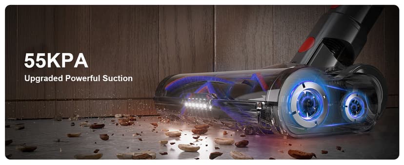 TVTAU Cordless Vacuum Cleaner, Self-Standing 620W 55KPA 75Min Runtime Stick Vacuum for Home, 1.8L Dust Cup, LED Display, Anti-Tangle, 8-Stage Filtration, for Hardwood Floor Carpet Pet Hair