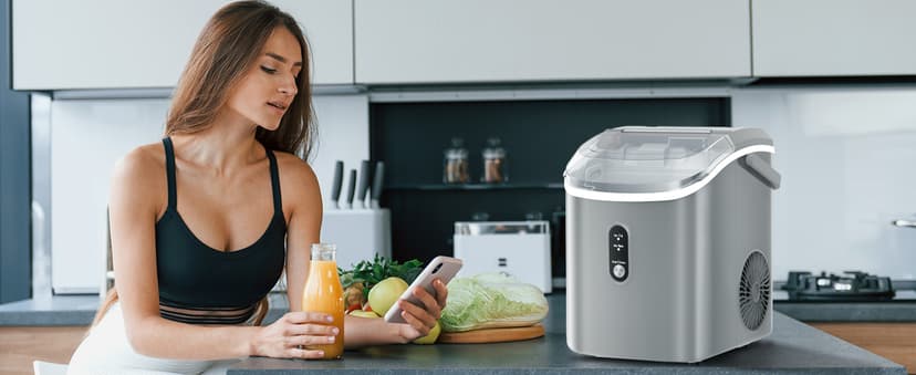 Antarctic Star Countertop Ice Maker with Soft Chewable Pellet Ice, 34lbs/24Hrs, One-Click Operation, Self-Cleaning Portable Peddle Ice Machine with Ice Scoop for Kitchen,Office,Bar,RV (Grey)