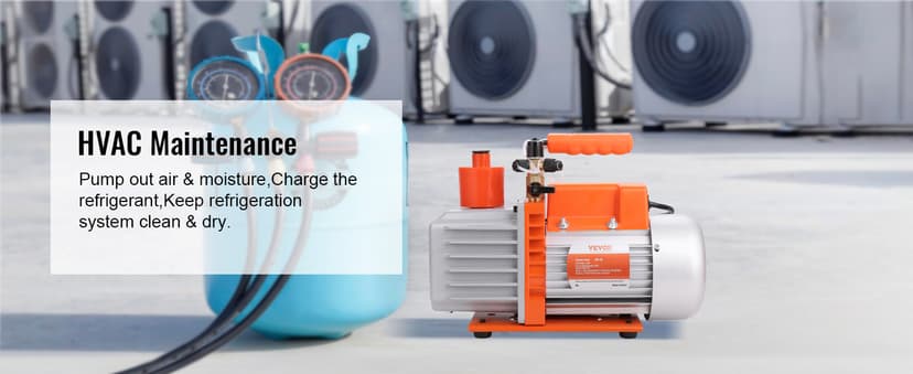 VEVOR 7 CFM Dual Stage HVAC Vacuum Pump, 1/2 HP Rotary Vane Vacuum Pump with Oil Bottle, for HVAC Repair, Refrigeration Maintenance, Resin Degassing, Compatible with R12, R22, R134a, R410a Refrigerant