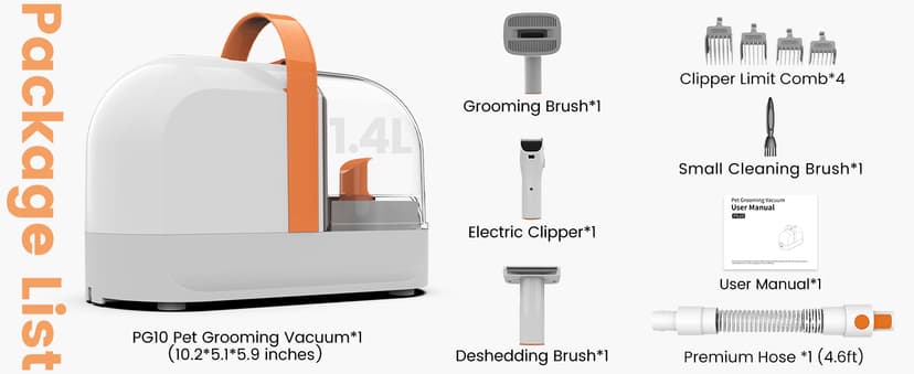 Dog Grooming Vacuum, Dog Grooming Kit with Pet Clippers, 12,000Pa Pet Hair Vacuum for Dogs, Low Noise Home Cleaning Tool in 1, PG10