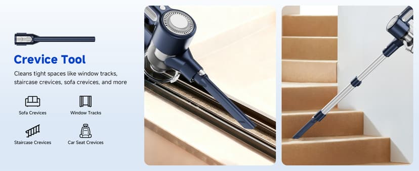 Cordless Vacuum Cleaner, Powerful Suction Vacuum Cleaners for Home, Anti-Tangle Pet Hair Brush, Lightweight, Self-Standing, Green LED Headlight, 6-in-1 Stick Vacuum for Carpet Hardwood Floor-Dark Blue