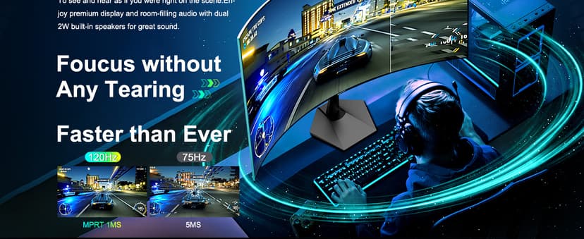 SANSUI Curved Monitor 27 inch 120Hz USB Type-C Computer Monitor with Speakers Built in丨FHD 1080p丨HDR丨110% sRGB丨1500R丨VESA Compatible,for Tablet,Desktop,Laptop and PC Work Gaming