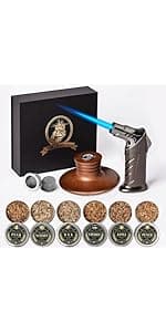 Whiskey Smoker Kit with Torch - 6 Flavors Wood Chips, 2 Glasses, 2 Ice Ball Molds - Cocktail Smoker Infuser Kit, Old Fashioned Drink Smoker Kit, Birthday Bourbon Whiskey Gifts for Men,Dad(NO Butane)