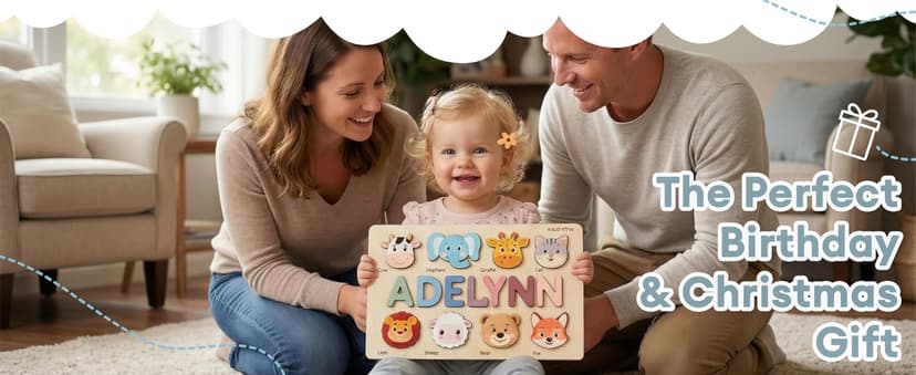Personalized Name Puzzle for Toddlers 1-3 | Custom Wooden Baby Girl Gift with 48 Animal Art Sets | 1st Birthday Gift for Girls | Personalized Baby Boy & Girl Gifts Keepsake B0GSZSCM69