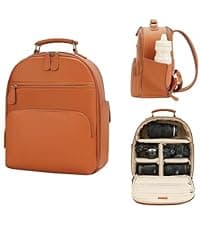 Divvia Camera Backpack Classic PU Leather with 15 Inch Laptop Compartment, Professional Camera Bag for Photographers for DSLR Large 20L