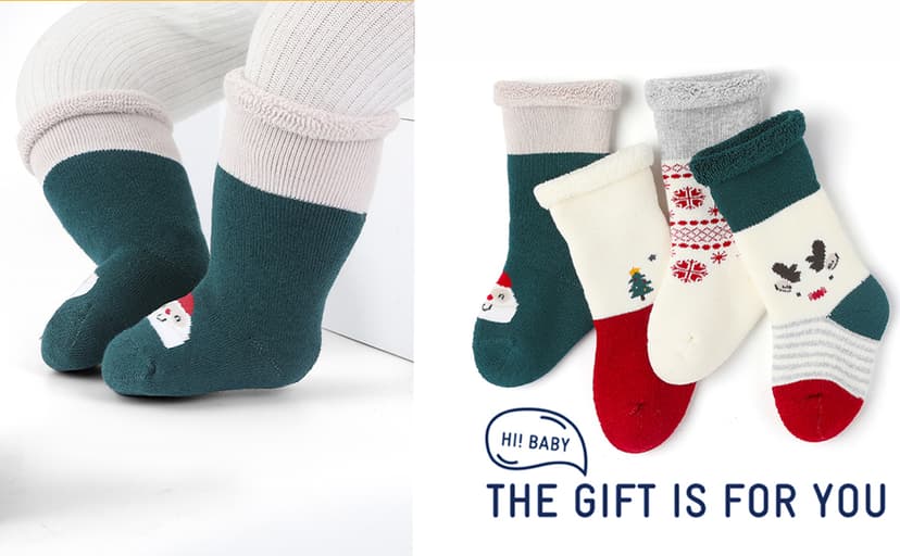 Baby Christmas socks 4 Pack 3-6 -12-18-24 months for boy girl babies Infant cotton fuzzy sock Gifts