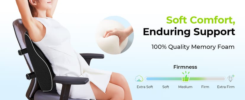 AUVON Lumbar Support Pillow for Office Chair with Patented Bulge for Lower Back Support, Ergonomic Office Home Essentials Improve Posture, Memory Foam Chair Cushion with Straps for Home, Office, Car