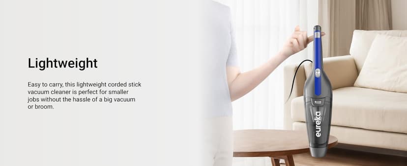 Eureka Corded Stick Vacuum Cleaner for Home Pet Hair, Lightweight Stick Vacuum Cleaner with Powerful Suction for Carpet Tile and Hard Floor, Blue, 3-in-1 Handheld Vac NES312