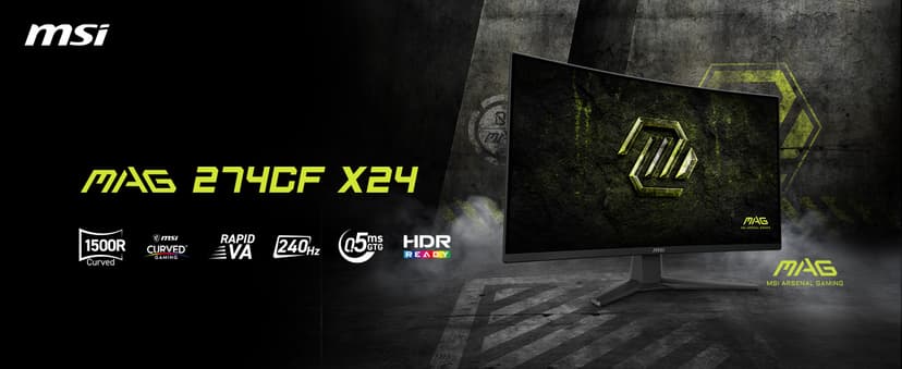 msi MAG 274CF X24 27-inch 1920 x 1080 (FHD) Gaming Monitor, 240Hz, FreeSync Premium, HDR Ready, HDMI, VGA Port, VESA Mountable, Tilt, 4-Side Slim Bezel, 0.5ms, Black