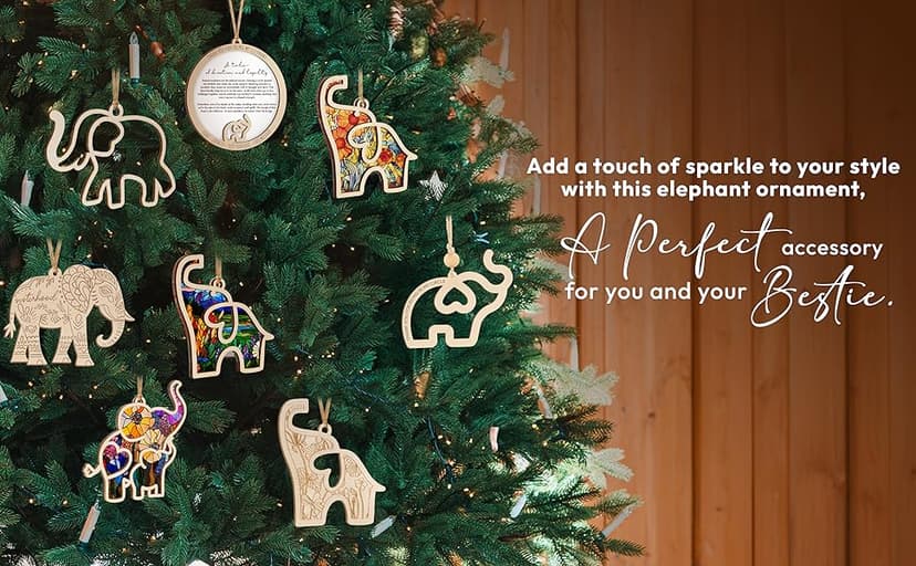 Friendship Elephant Ornament with Story Card, Best Friends Ornament for Women, Christmas Gifts Ideas for Women Friends, Sisterhood, Floral Suncatcher Elephant Friendship