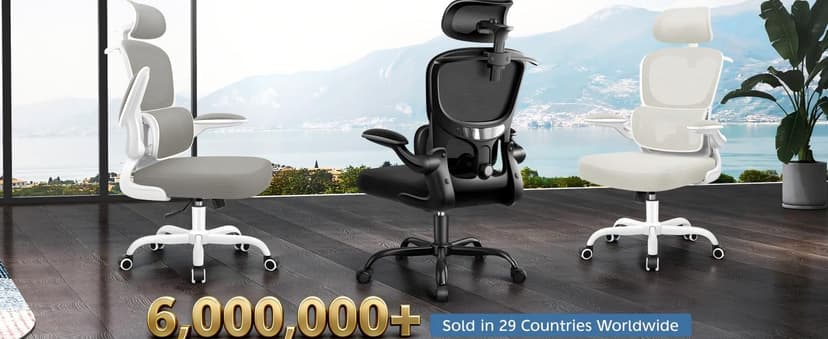 ALLGOD Ergonomic Office Chair, Mesh Desk Chair with Lumbar Support, High Back Home Office Chair with Adjustable Headrest and Flip-Up Arms, Comfortable Computer Chair, Thick Cushion, 300 LBS, LightGray