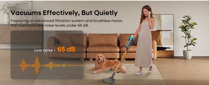 ElecKeys Cordless Vacuum Cleaner, 600W 50KPA 70Mins Self-Standing Vacuum Cleaners for Home, Stick Vacuum with Touch Screen, Upgraded Anti-Tangled Vacuum Cordless for Pet Hair, Floors, Carpets, Gold