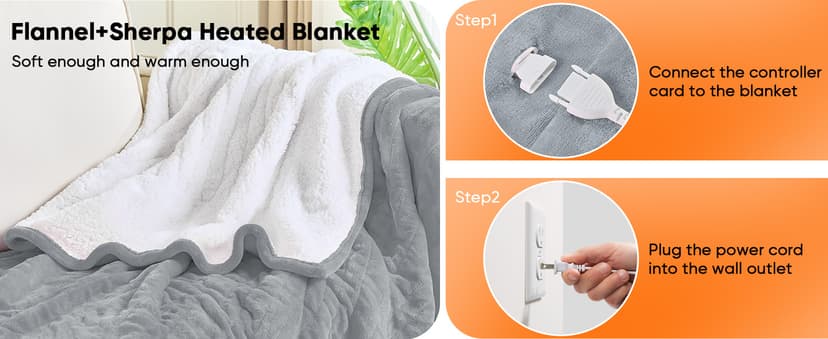10 Heat Levels 1/2/4/6/8 Hours Auto-off,Sherpa Soft Cozy Warm Blanket,House Warming Gifts for Grandma Grandpa, Dove Grey greenoak Heated Blanket Electric Throw Heating 50"X60",Gifts for Women B0H5K4MBXB