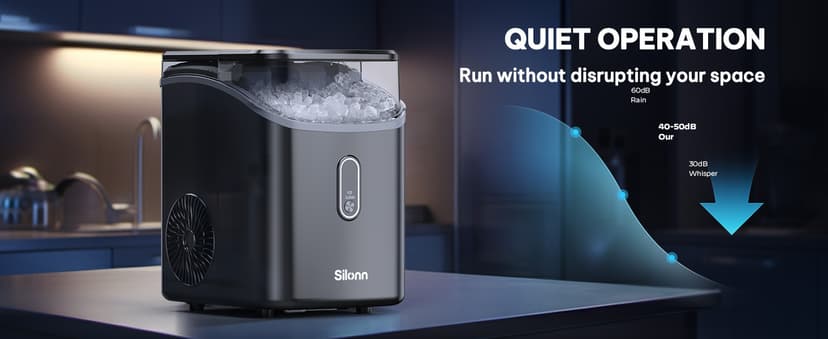 Silonn Nugget Ice Maker Countertop, Pebble Ice Makers with Crushed Soft Chewable Ice, 33lbs Per Day with Scoop, Pellet Portable Ice Machines with Auto-Cleaning for Home, Kitchen, Office, Black