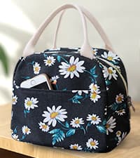 EurCross Upgraded Compact Black Lunch Bag for Girls Women,Canvas Reusable Insulated Polka Dot Lunch Tote Box Bag for Work School