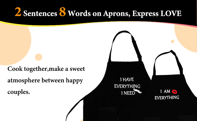 YIKA® Apron Couples, Christmas Gifts for Couples: Waterproof Aprons for Women Men, with Adjustable Neck Strap with Extra Long Ties, 2 Pockets (Black)