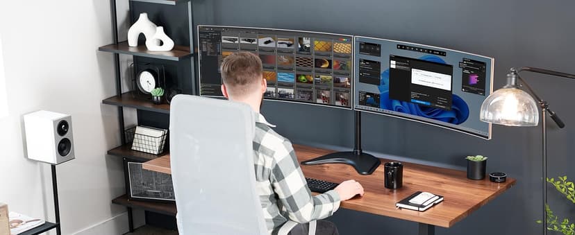 VIVO STAND-V002F Dual LED LCD Monitor Free-Standing Desk Stand for 2 Screens up to 27 Inch Heavy-Duty Fully Adjustable Arms with Max VESA 100x100mm