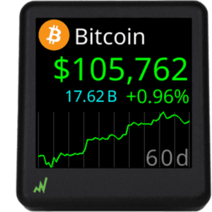 Bitcoin Ticker - Real-Time Crypto Price Display (1.54" Diagonal) for Top 1,000 Coins Like Bitcoin, Ethereum, Dogecoin, and 997 more. Compact Size, Ideal for Desk or Nightstand. Uses Wi-Fi.