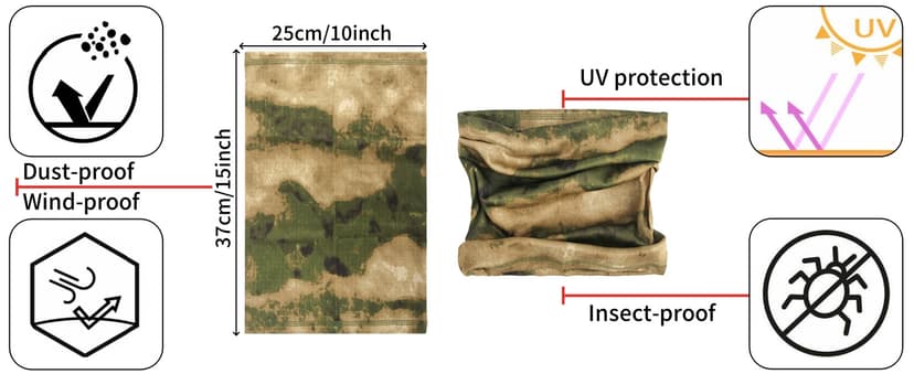Volein Neck Gaiter Face Mask, Sun Cooling Dust Camouflage Face Shield, Reusable Washable Bandana