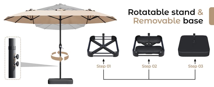 15ft Patio Umbrella with Base,Large Outdoor Double-Sided Rectangle Umbrella with Crank Handle, Market Umbrella for Poolside Garden Deck Backyard Beach Pools, Beige