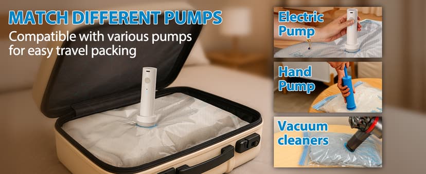 Vacuum Seal Bags for Clothing Travel, 12 Pack Vacuum Storage Bags for Clothes with Portable Electric Pump, Space Saver Bags for Luggage Traveling and Clothing