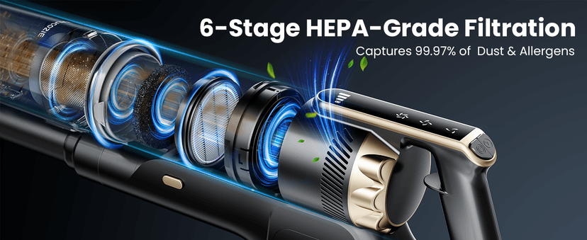 Trucozie Cordless Vacuum Cleaner, Self-Standing Lightweight Stick Vacuum with 50 mins Runtime, Powerful Suction, Anti-Tangle Wireless Vacuum for Home, Hardwood Floor, Carpet, Pet Hair, Black