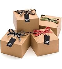 Brown Kraft Cookie Boxes with Ribbons & Window (20 Pack) 8.3 x 6 x 2.8” Food Grade Cardboard Bakery Gift Boxes for Christmas Gift Giving, Baked Goods, Candy Treats, Decorative Holiday Packaging, Empty