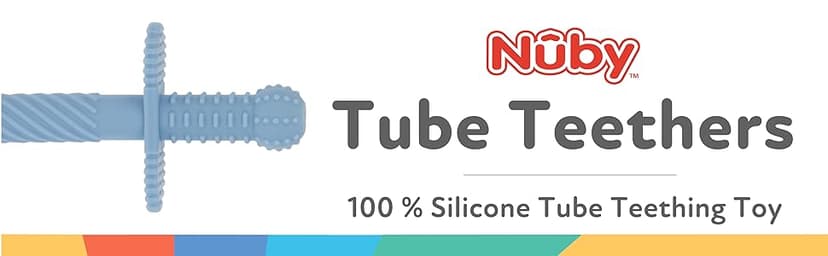 Nuby Sensory Silicone Tube Teethers - (3 Pack) Textured Infant and Baby Teether Toys - 3+ Months - Orange, Blue, and Green