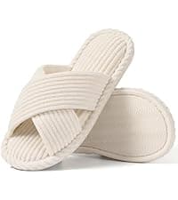 Evshine Women's Fuzzy Slippers Cross Band Memory Foam House Slippers Open Toe