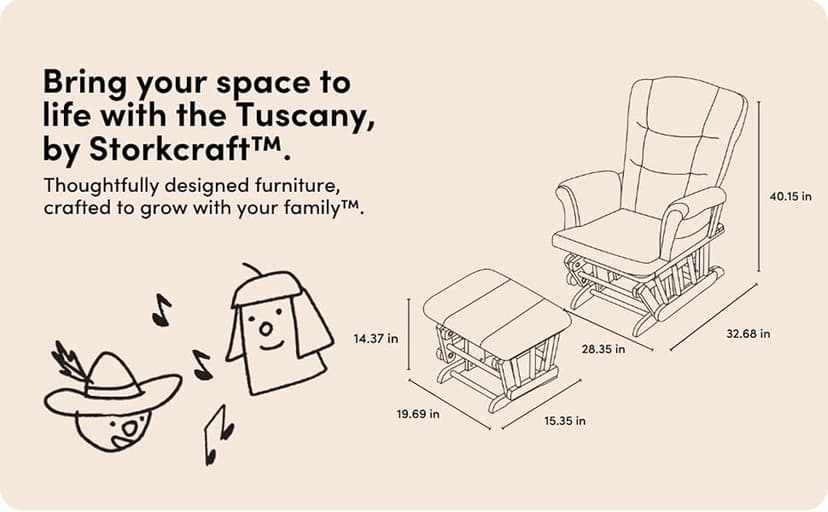 Storkcraft Tuscany Custom Glider and Ottoman with Free Lumbar Pillow (Espresso/Taupe Swirl) - Cleanable Upholstered Comfort Rocking Nursery Chair with Ottoman