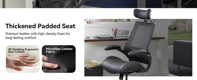 BOLISS Ergonomic Drafting Chair with 4-Level Adjustable Headrest Tall Standing Desk Stool with Soft Microfiber Leather Seat, Breathable Mesh Back, 90° Flip-Up Arms, and Adjustable Foot Ring