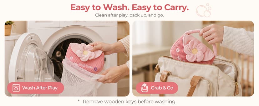 Teether Phone, Wooden Keys & Car Key, Soft Baby Purse with Mirror & Crinkle Card, Sensory Pretend Play, 1 Year Old Girl Gifts let's make My First Baby Purse, 10 Pcs Sensory Toy for Baby & Toddler Girls B0H151K19V