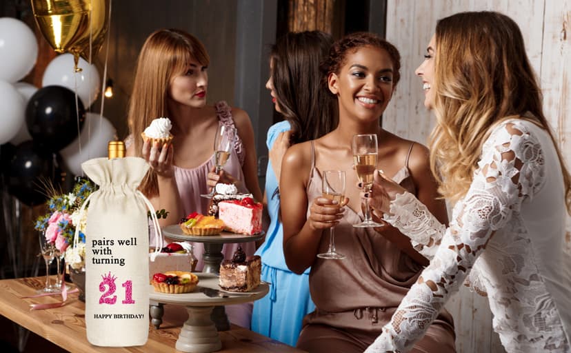 Socive 21st Birthday Wine Bag, Presents for 21st Birthday girl, 21 Years Old Gift Idea Wine Bag for Her Girl Friend, Sister Party Decorations B0B21FJ1NH