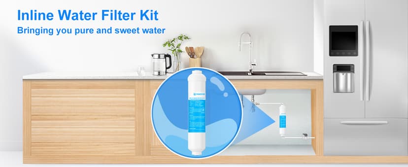 Inline Water Filter Kit for Ice Maker and Refrigerator,Include Feed Water Valve,1/4" Water Line and Quick Connect Fittings,Ideal for Ice Maker,Refrigerator,RO(Reverse Osmosis) System