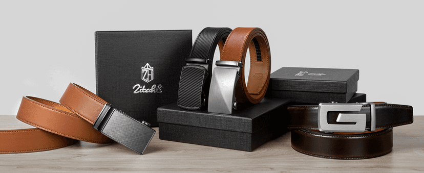 Zitahli Ratchet Belt for Men - 2 Packs Leather Mens belt For Gift Men Dress and Casual,Trim to Fit
