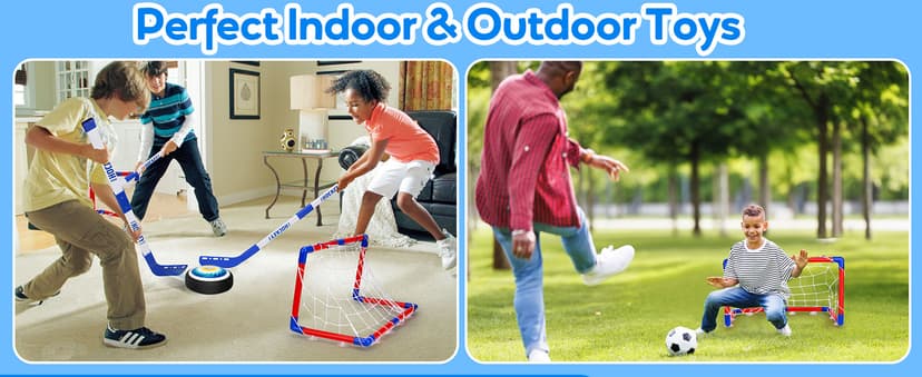 3 in 1 Hover Soccer Ball Toddler Hockey Set with LED Lights Indoor Toys for Kids Soccer Gift for Boys 6-8 8-12 Kids Sports Soccer Games 3 4 5 6 7 8 Year Old Boy Age 4-8 Birthday Gift