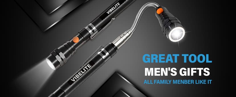VIBELITE Extendable Magnetic Flashlight with Telescoping Magnet Pickup Tool-Cool Gadget Birthday for Men, Dad, Husband, Him, Father, Mechanic,Tech, Handyman, Boyfriend, Women, Black
