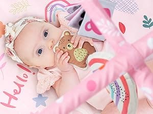 Baby Gym Play Mat, 8-in-1 Tummy Time Mat & Ball Pit with 6 Toys, Washable Baby Activity Mat for Visual, Hearing, Sensory, Motor Development, Babies Gift for Newborn Infant 0-3-6-9-12 Months (Pink)