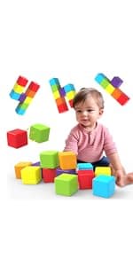 Sensory & Montessori Toys for Boys & Girls 1 2 3 Years Old, Toddler Travel Toys, Magnet Toys for Kids Birthday Gifts (12 PCS) Magnetic Building Blocks Large, 1.65 inch Stacking Cubes for Toddlers B0CHJTD1FS