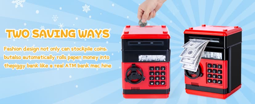 Refasy Piggy Bank Cash Coin Can ATM Bank Electronic Coin Money Bank for Kids Age 3-12, Money Savings Box Mini ATM Coin Bank Toys Gifts for 3 4 5 6 7 8 9 10 11 12 Year Old Boys Girls